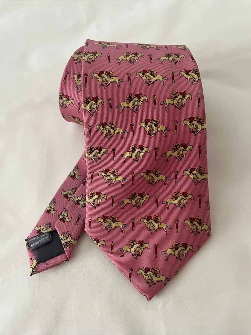 Bel homme Pink Equestrian Pattern Silk Tie